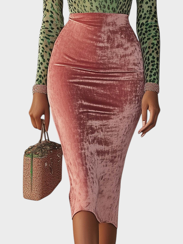 Regitze | Pink Velvet Bodycon Dress With Patchwork Straps And Leopard Pattern