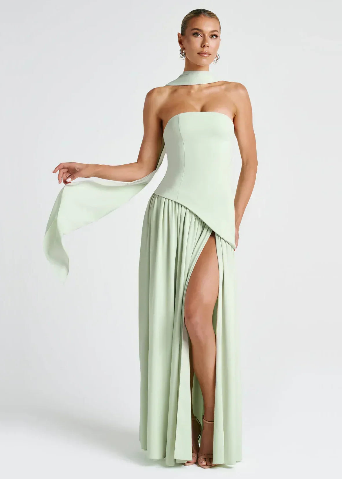 Elena – Maxi Dress with Off Shoulders, Slit & Choker Detail