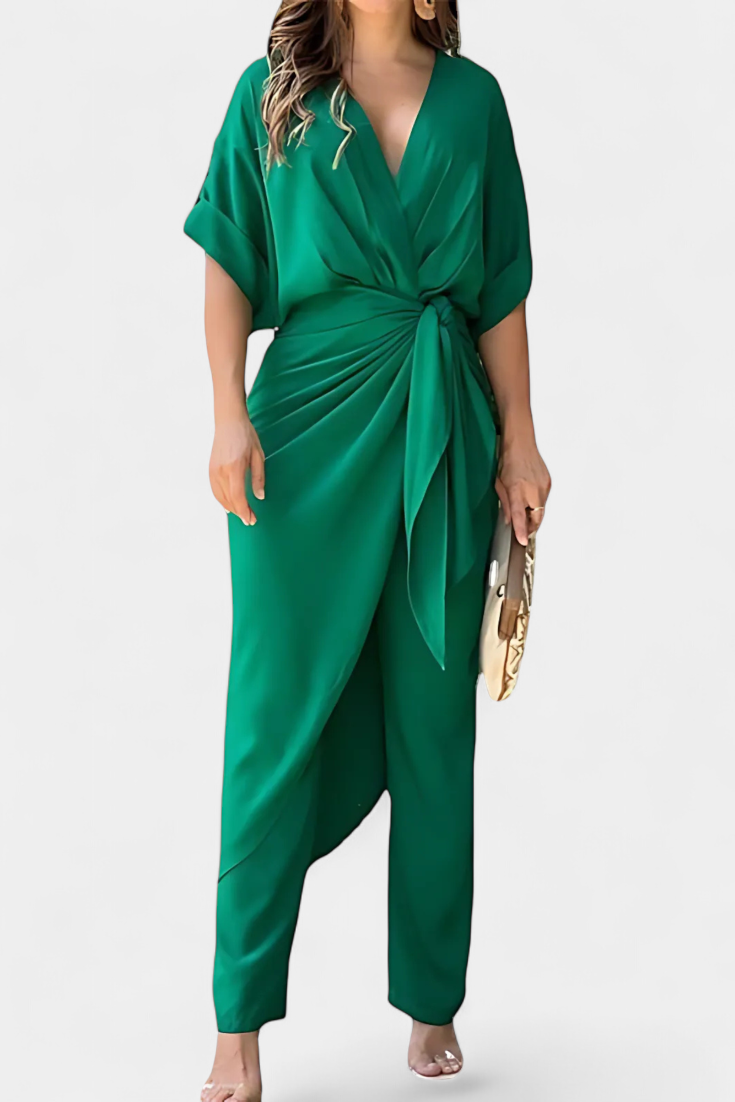 Mayleen Crossover Set with Front Bow and Straight Pants