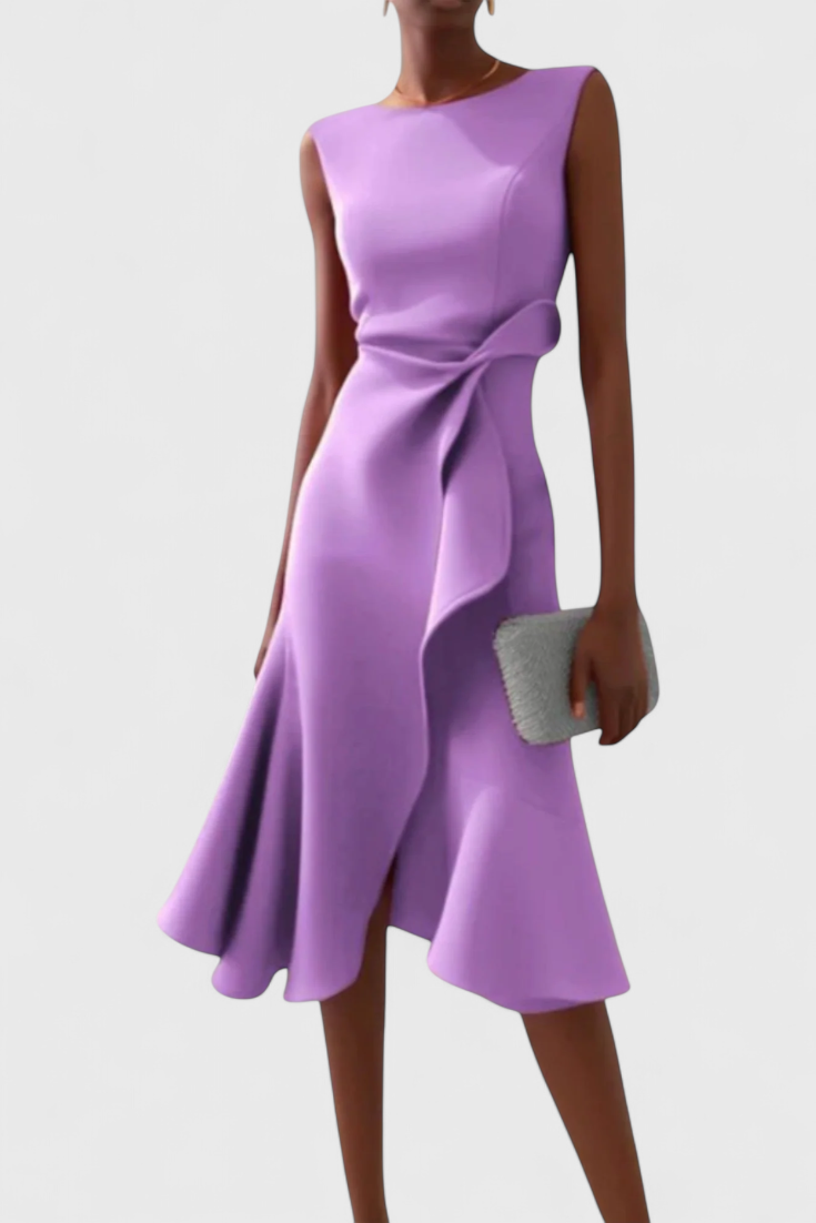 Claudia Midi Asymmetric Dress with Elegant Pleats