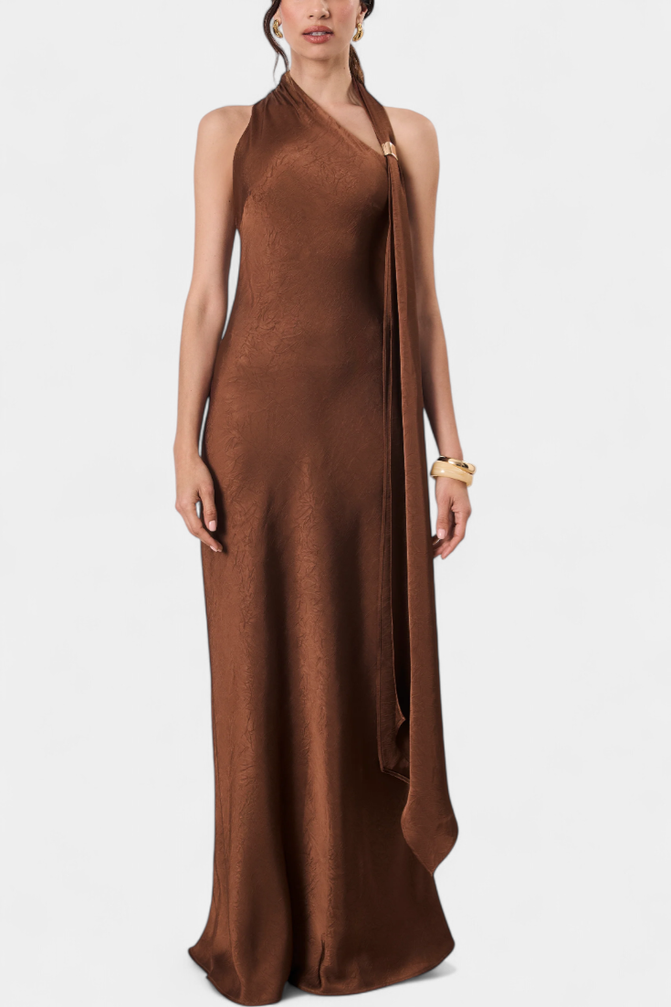 Robina Long Asymmetrical Dress in Bronze