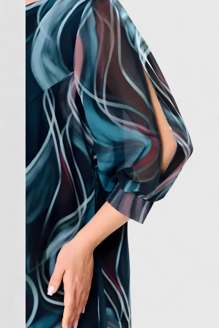 Almira Chiffon Dress with Ocean Whirl Print and Flowing Line