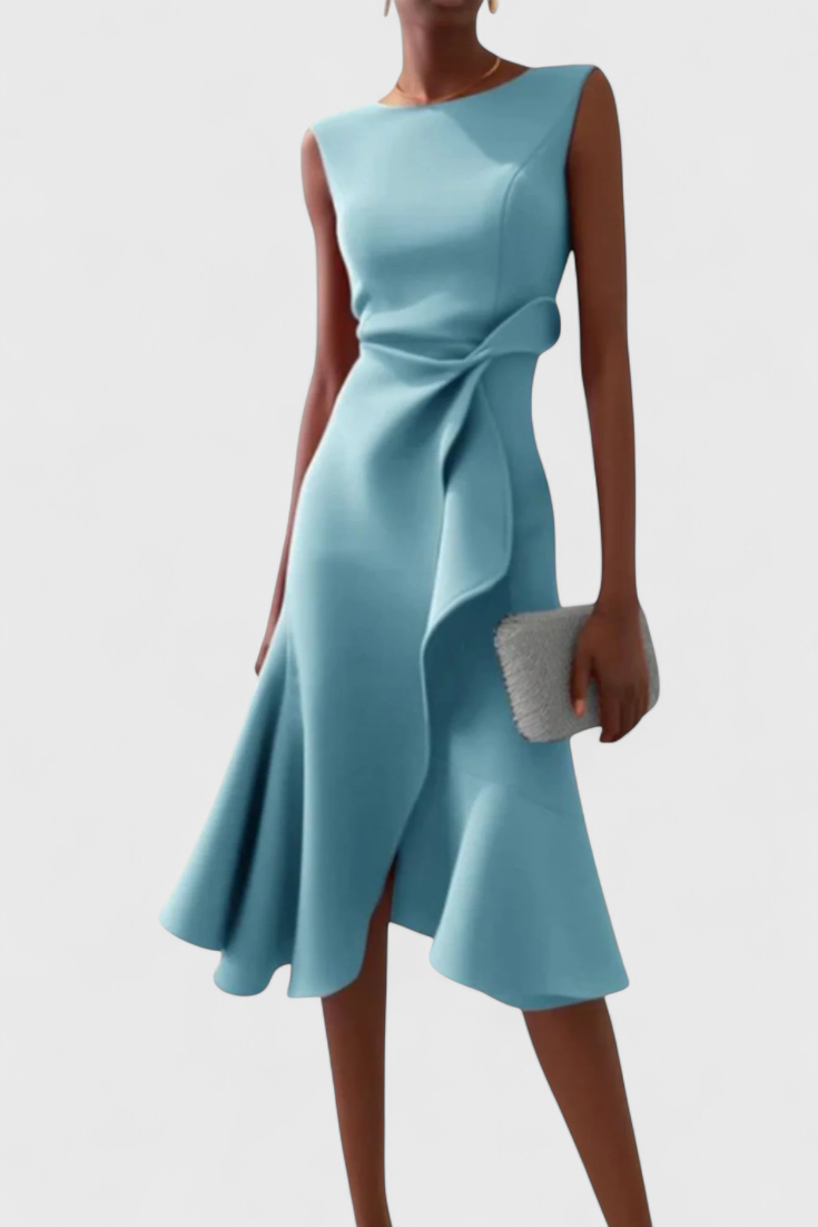 Claudia Midi Asymmetric Dress with Elegant Pleats