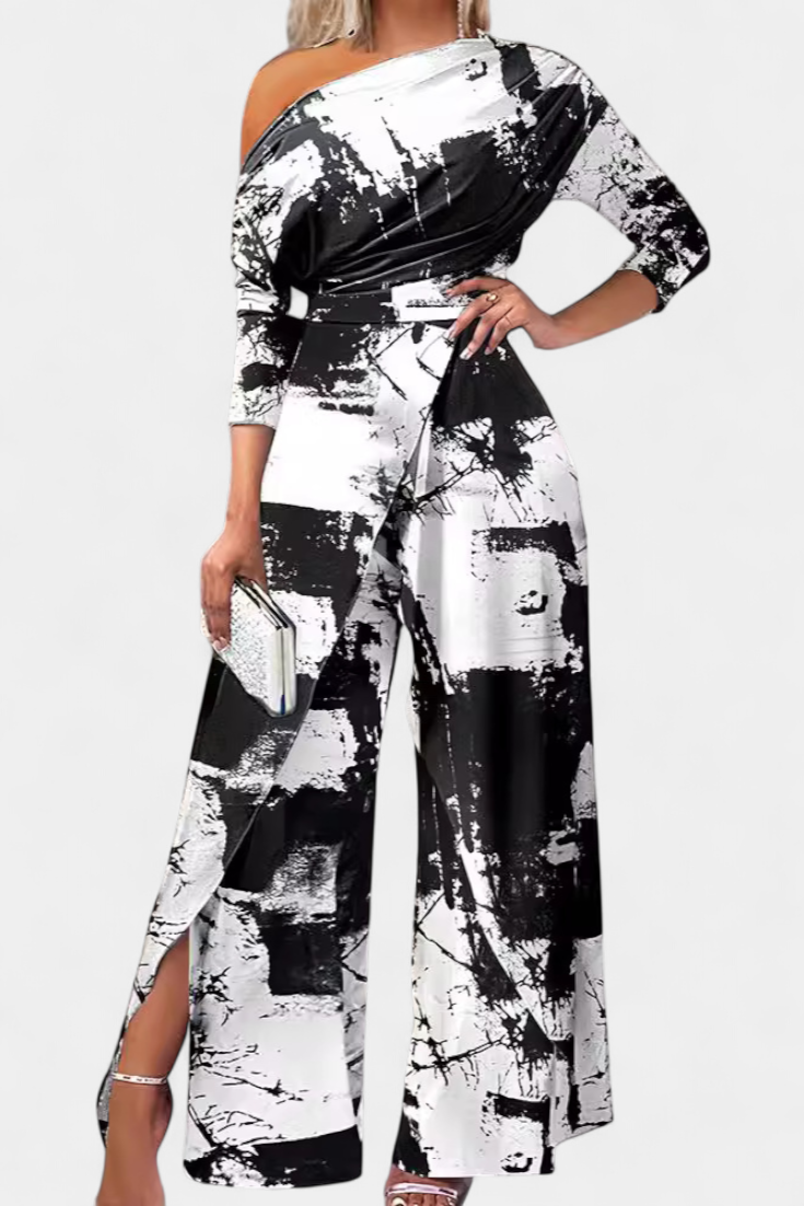 Brina Tie Dye Jumpsuit with Open Shoulders and Ripped Detail