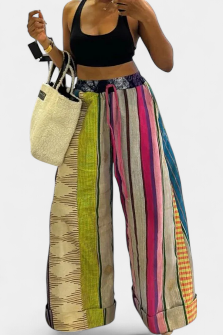 Claudine Casual Wide Leg Pants with Striped Pattern