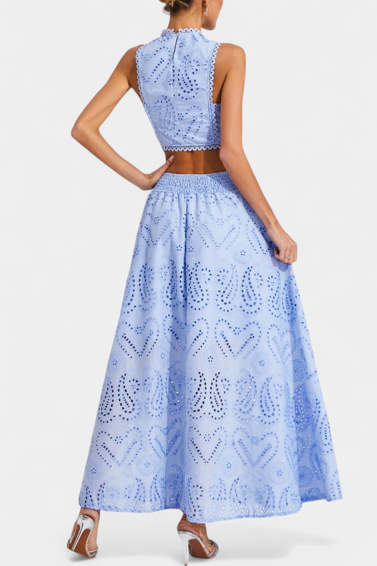 Danitza Romantic Set with Lace and Perforated Floral Design