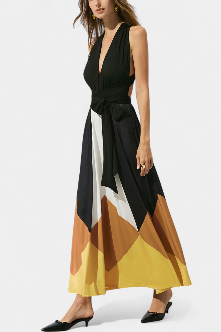 Nava Long Multi-Formal Dress with Open Back and Flexible Silhouette