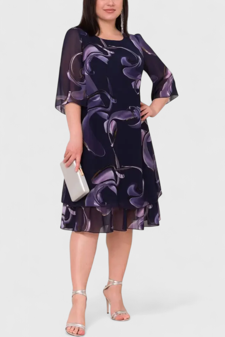 Shriley Chiffon Dress with Midnight Swirl Print and Flowing Silhouette