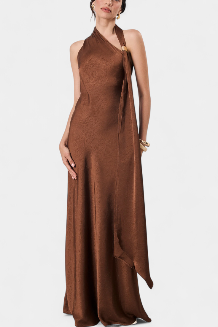 Robina Long Asymmetrical Dress in Bronze