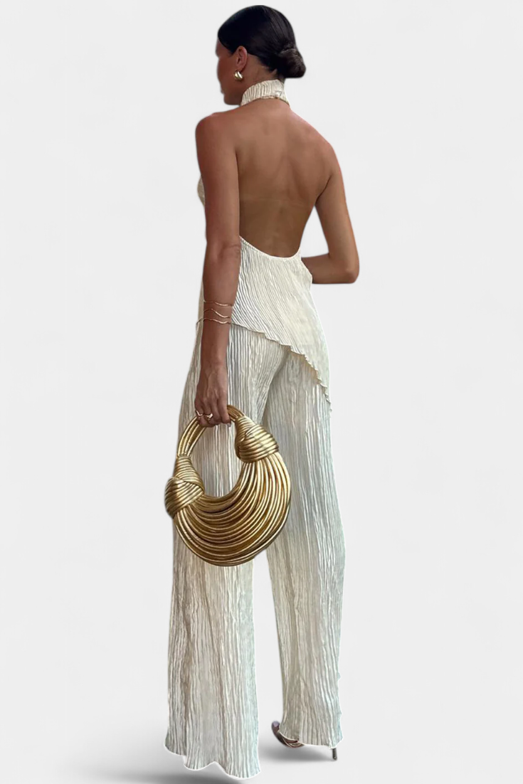 Pilarica Elegant Pleated Set with Asymmetric Top and Flowy Pants
