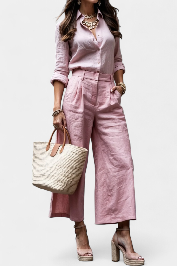 Sabina Pink Set with Airy Shirt and Capri Pants