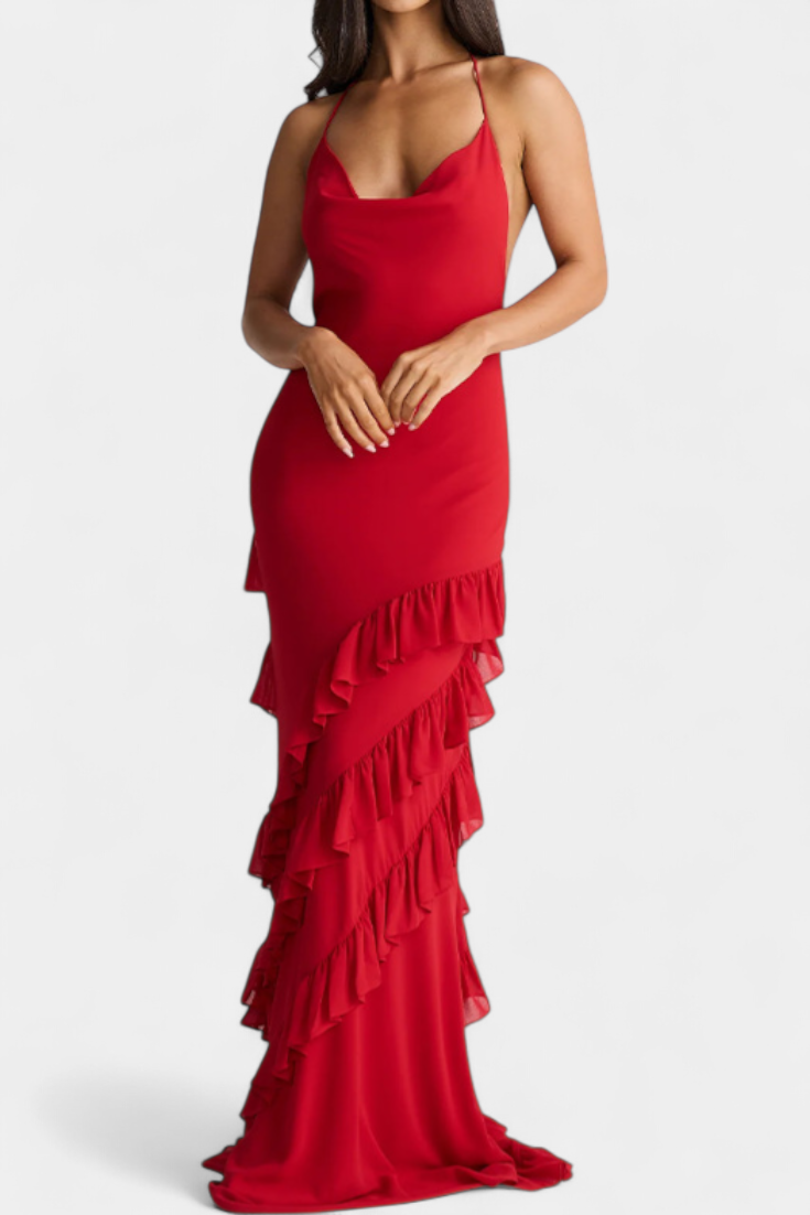 Padeline Maxi Dress with Ruffles and Open Back