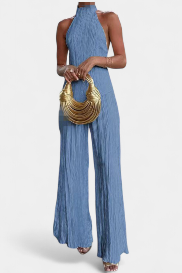 Pilarica Elegant Pleated Set with Asymmetric Top and Flowy Pants