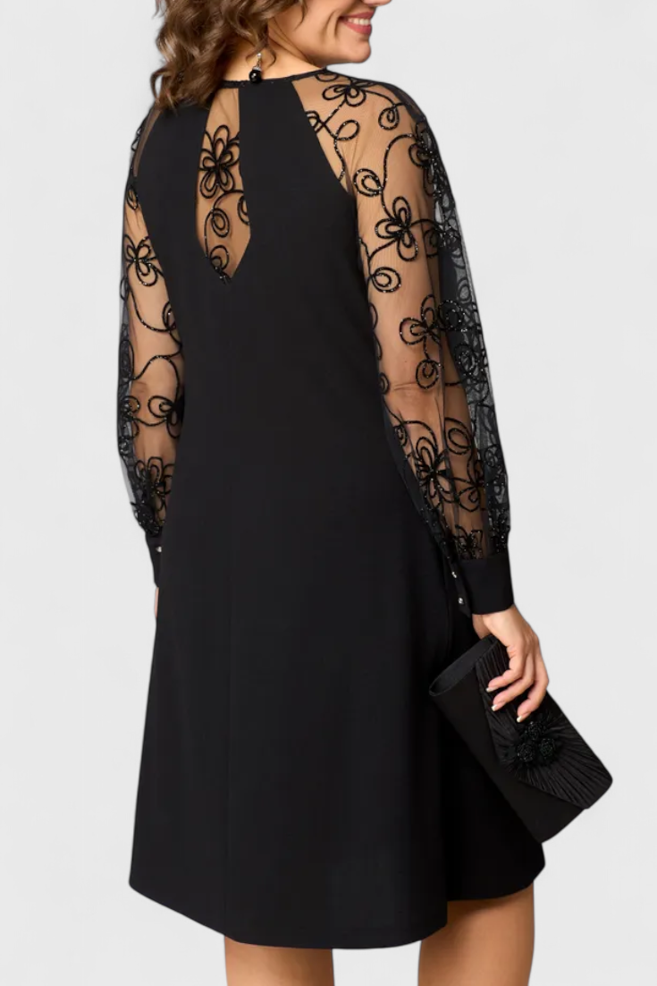 Bellezza Lace Dress with Long Sleeves and Round Neckline