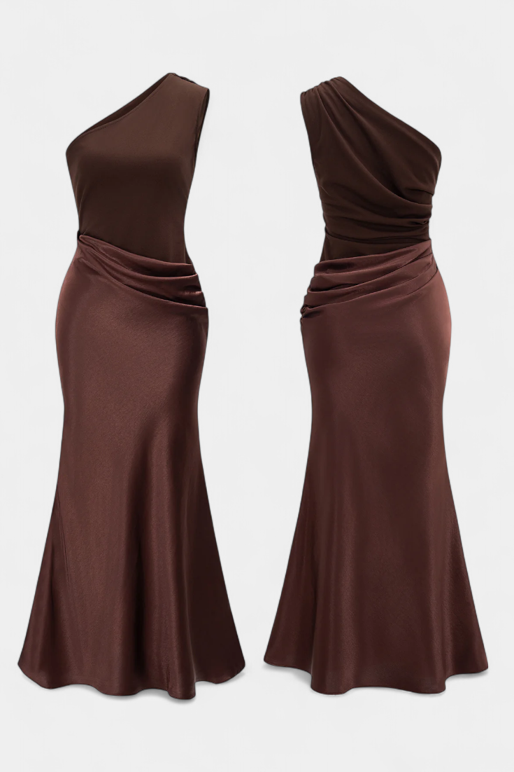 Ottavia Long Pleated One-Shoulder Evening Dress