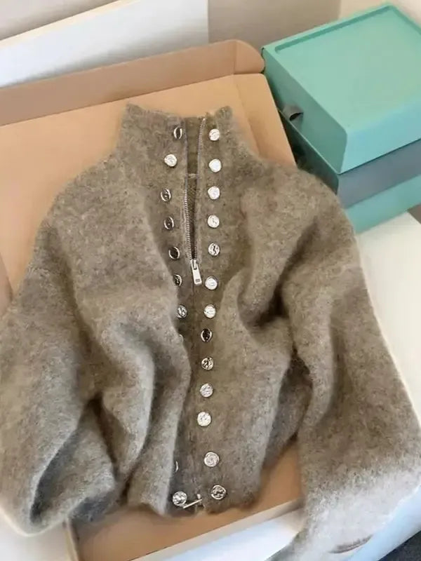 Maxine | Elegant Knit High Neck Cardigan