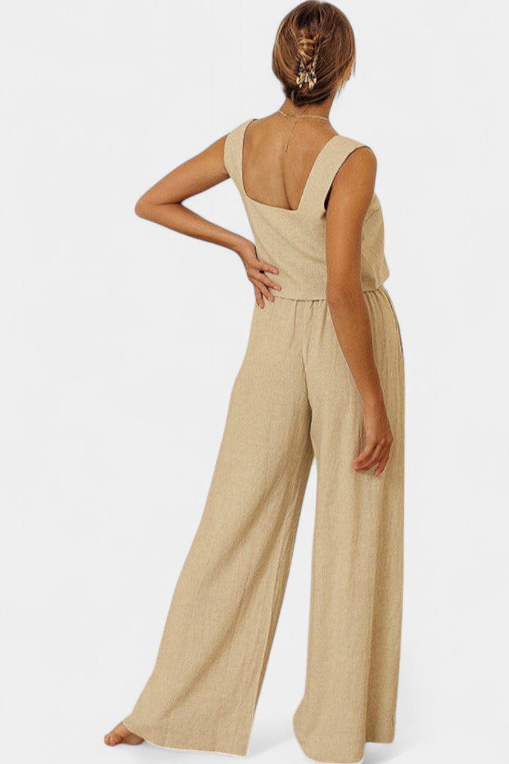 Pascuala Linen Two-Piece Set with Sleeveless Blouse and Airy Pants