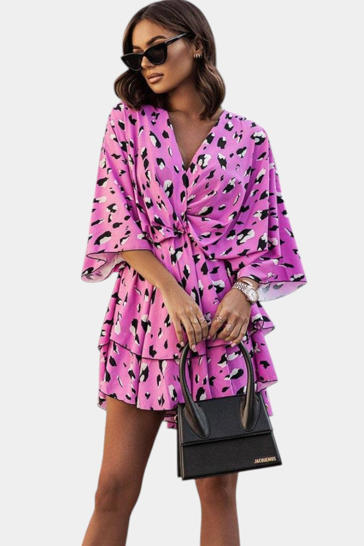 Eliza Mini Dress with Front Knot and Ruffles