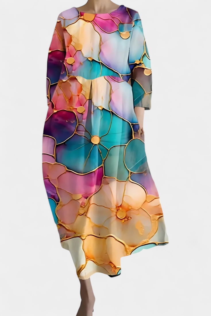 Anne Long Multicolored Dress with V Neckline