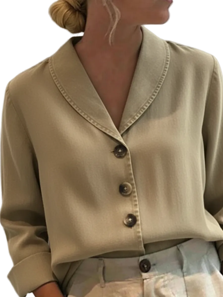 Riley - Vintage Shawl Collar Button-up Denim Cotton Top