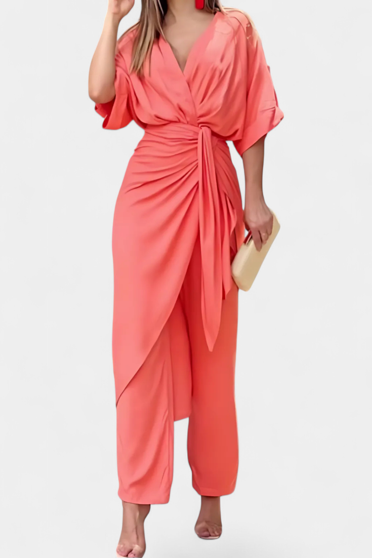 Mayleen Crossover Set with Front Bow and Straight Pants