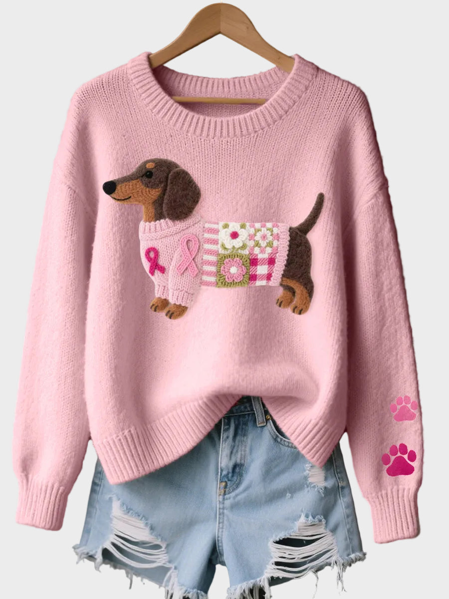 Naoni - Wool Felt Art Dachshund Pattern Knitted Sweater