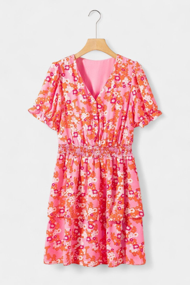 Kimberly Floral Dress with Ruffles and V Neckline
