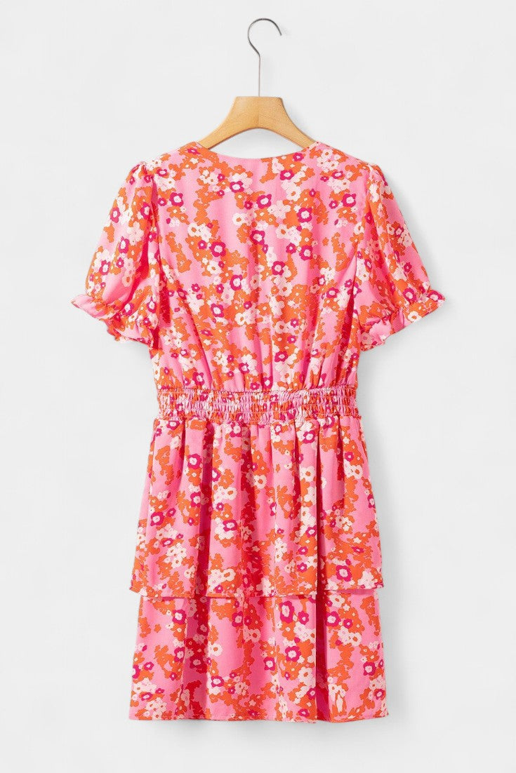 Kimberly Floral Dress with Ruffles and V Neckline