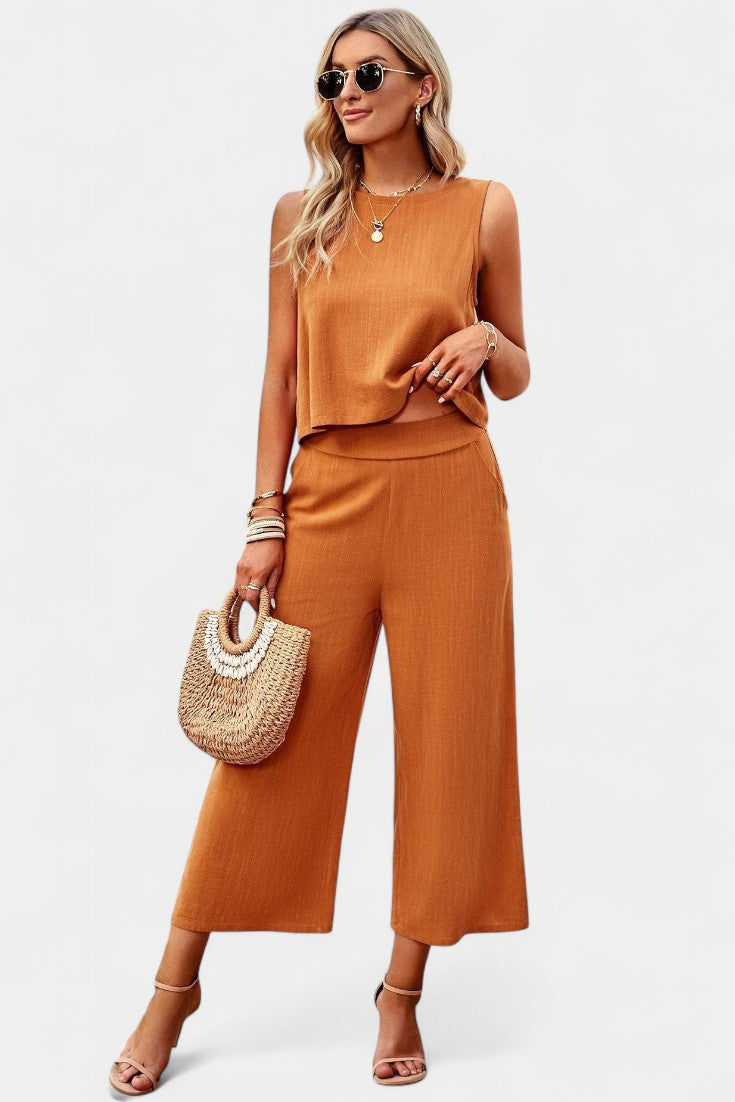 Lavinia Boho Set with Airy Top and Shorts made of Linen and Cotton