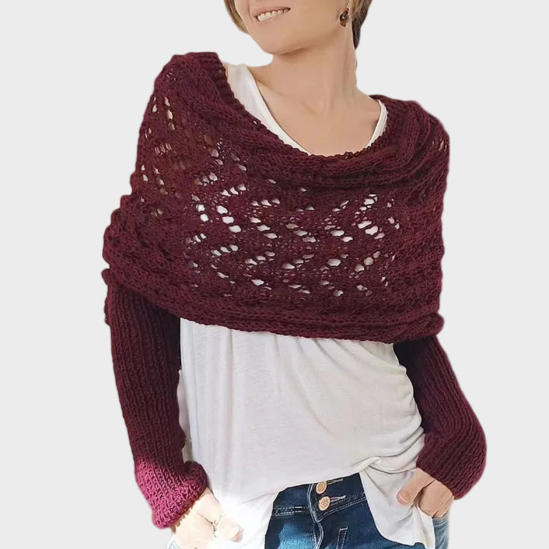 Danica | Hollow Knit Shawl Sweater with Extended Sleeves