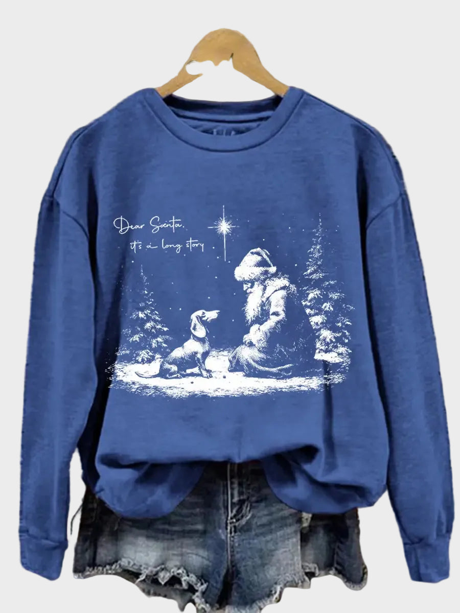 Zinia | Women's Christmas Dachshund Dear Santa It’s A Long Story Print Casual Sweatshirt