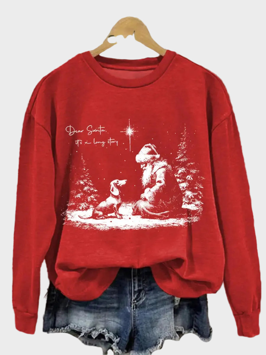 Zinia | Women's Christmas Dachshund Dear Santa It’s A Long Story Print Casual Sweatshirt