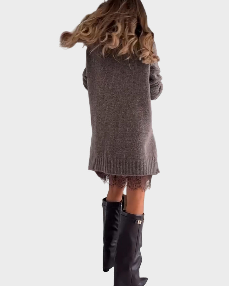 Two-piece casual set with lace turtleneck