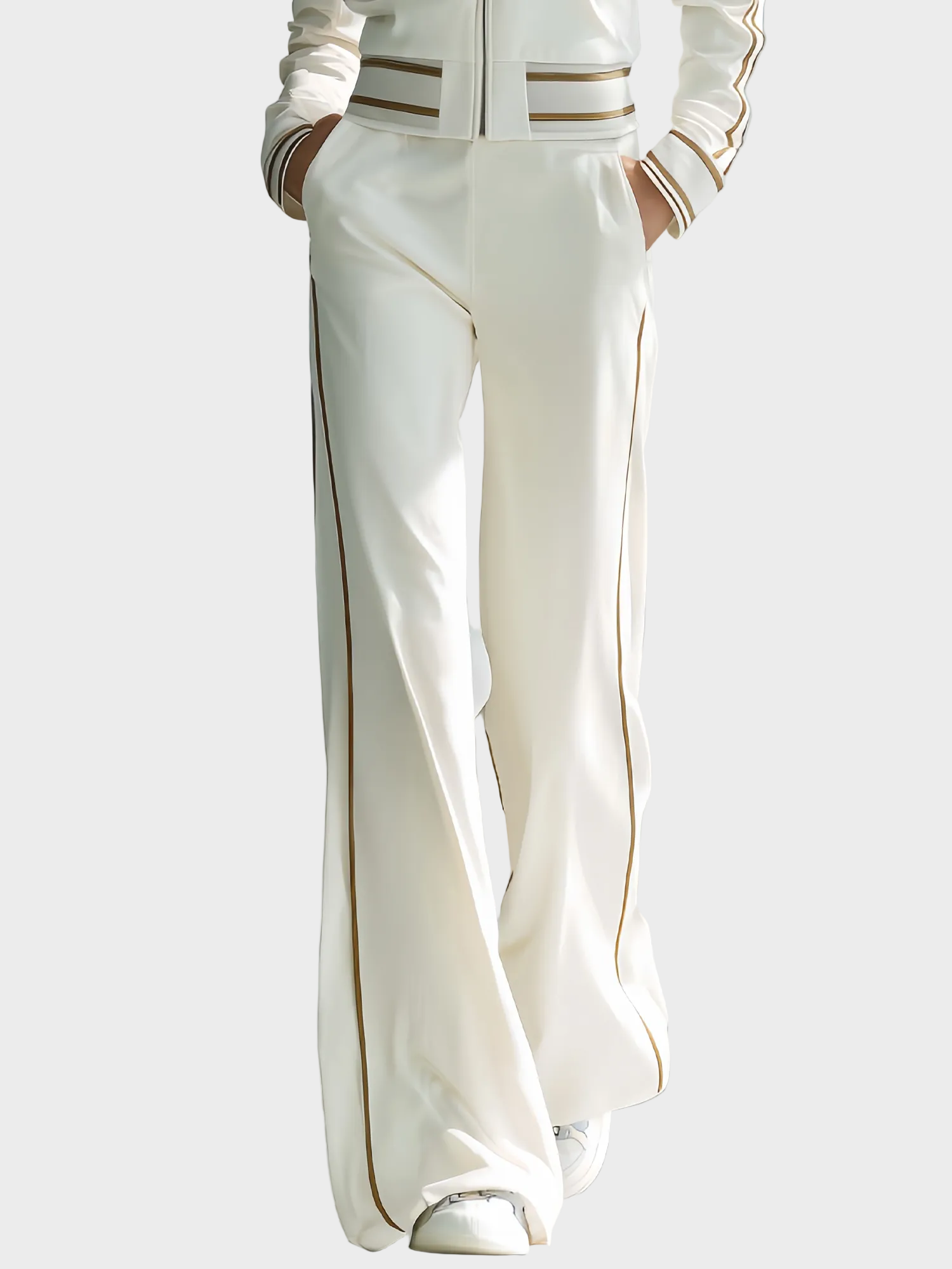 Zinia | Women's Stylish Casual White Long-sleeved Top And Trousers Set