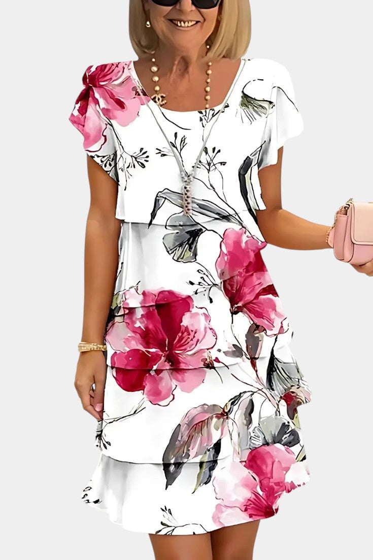 Tamara Floral Satin Tiered Dress
