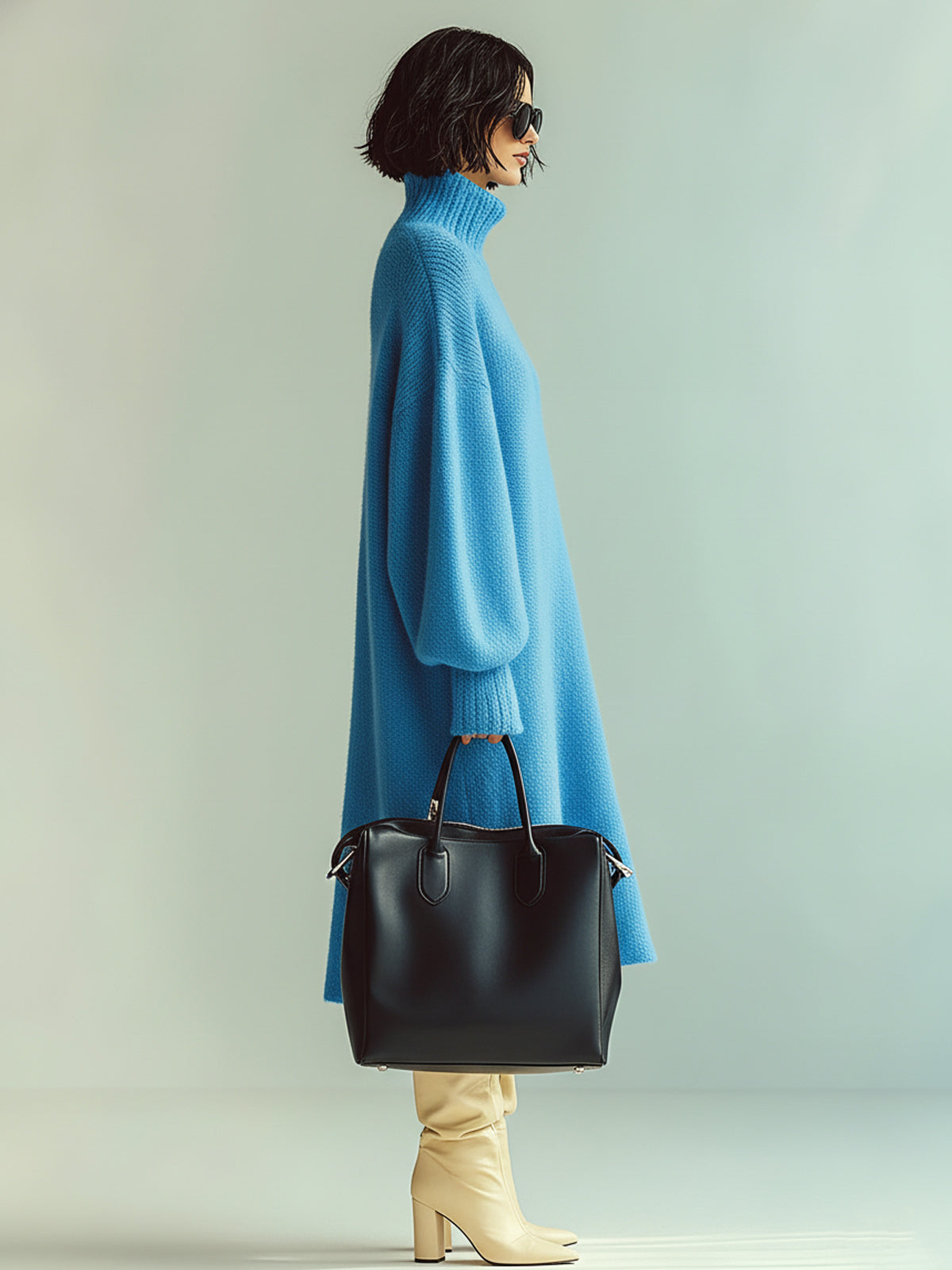 Ohneia | Midi šaty, červenomodrá halenka s dlouhým rukávem, nadměrná velikost