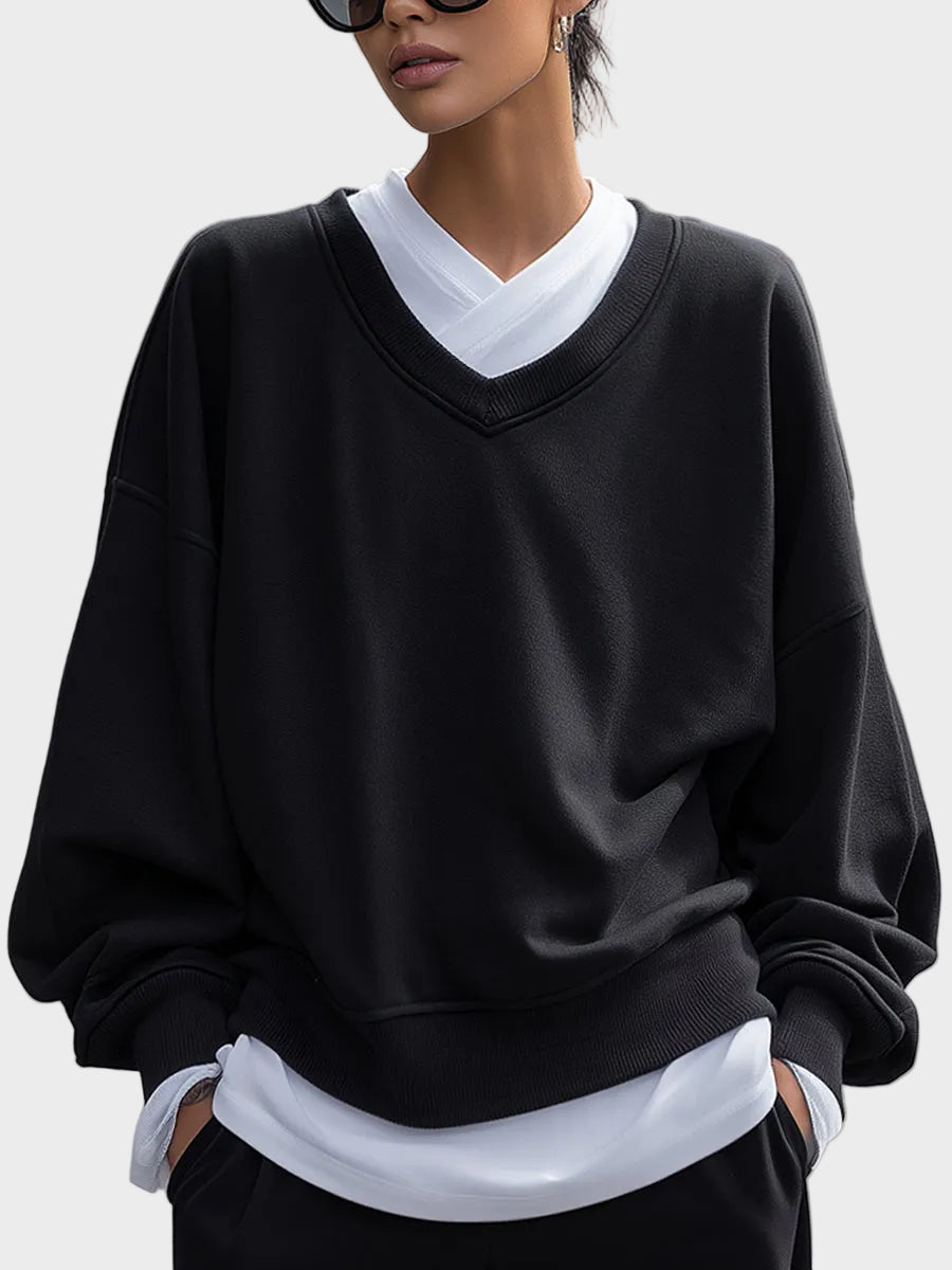 Leslie | Black V-neck Layered Loose Knit Two-Piece Set