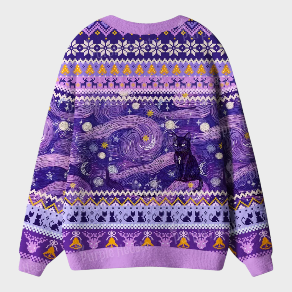 Zenovia | Purplehecate Mystic Cat Beneath the Cosmic Veil Ugly Hoodie