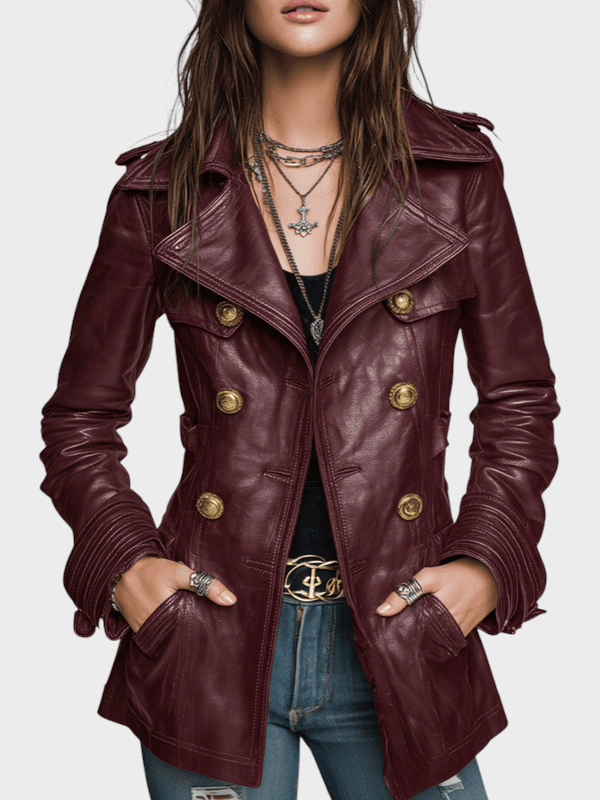 Helga | Vintage Black Faux Leather Double Breasted Jacket