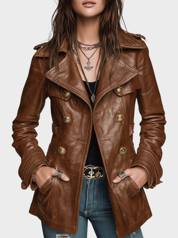 Helga | Vintage Black Faux Leather Double Breasted Jacket