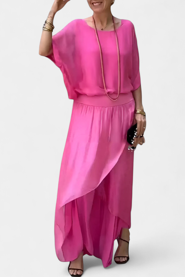 Maravilla Flowy Two-Piece Set with Loose Top and Asymmetrical Skirt