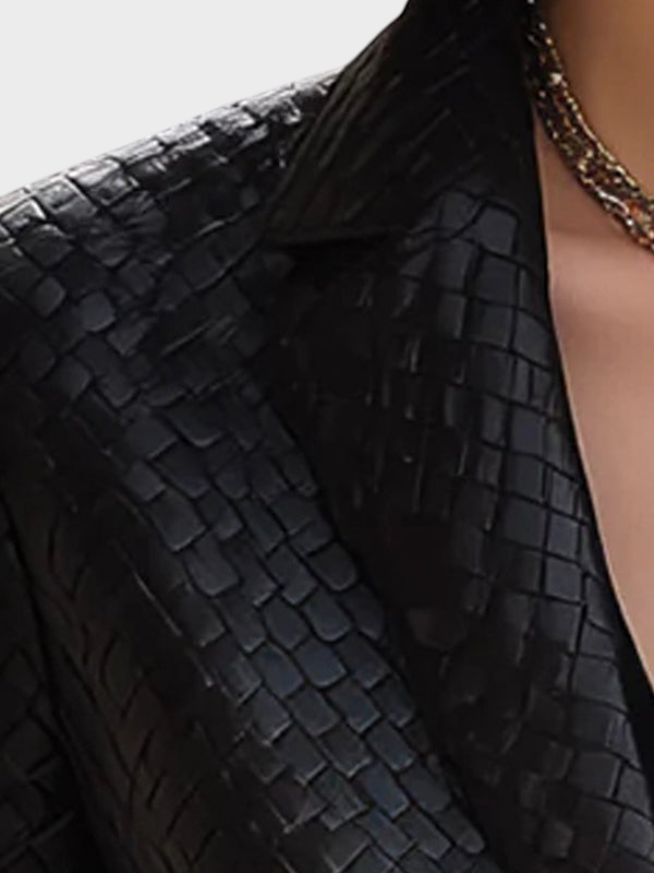 Cassy | Black Knitted Leather Blazer