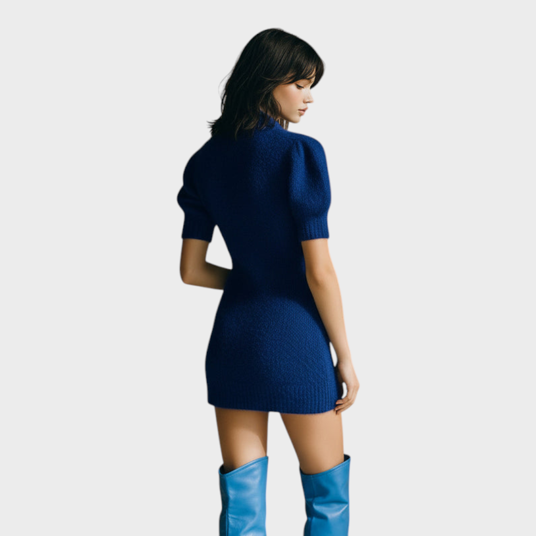 Gisselle | Elegant Royal Blue Mini Dress with V-Neck and Short Sleeves