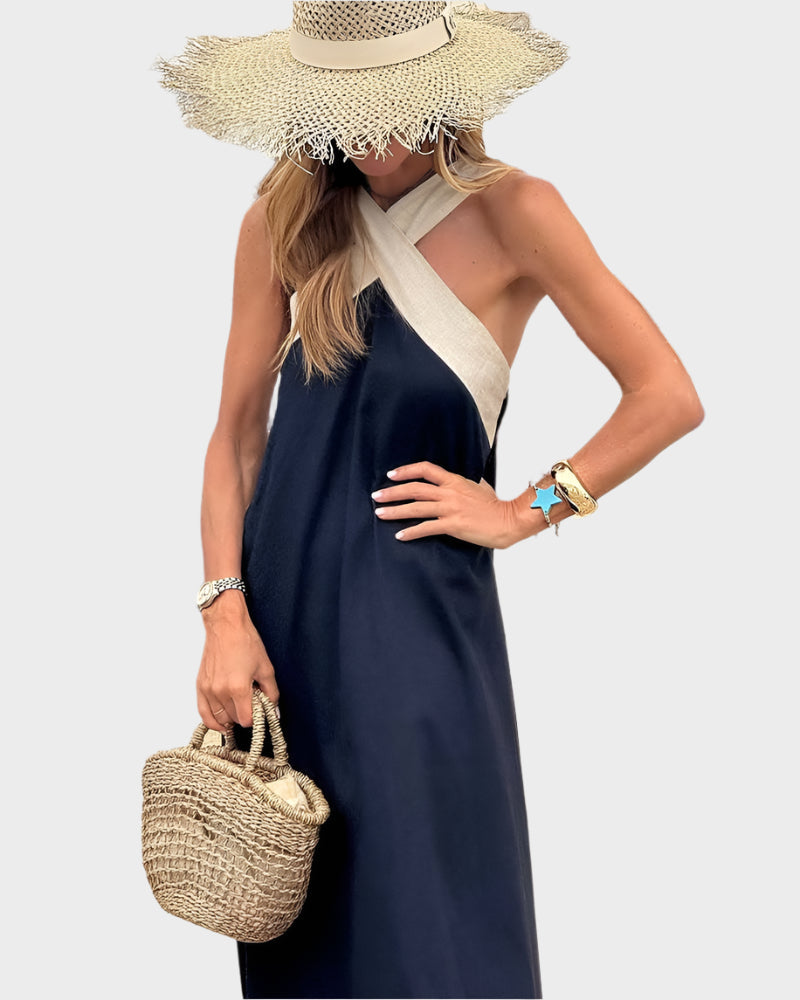 Elegant Dress with Open Back and Modern Cross Neck