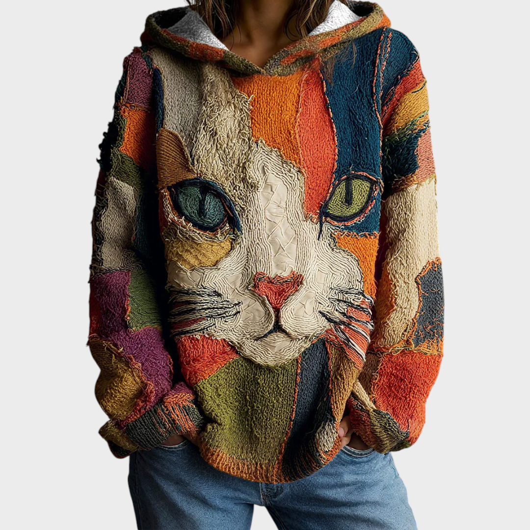 Jenny | Women's blouse with V-neck and geometric cat pattern