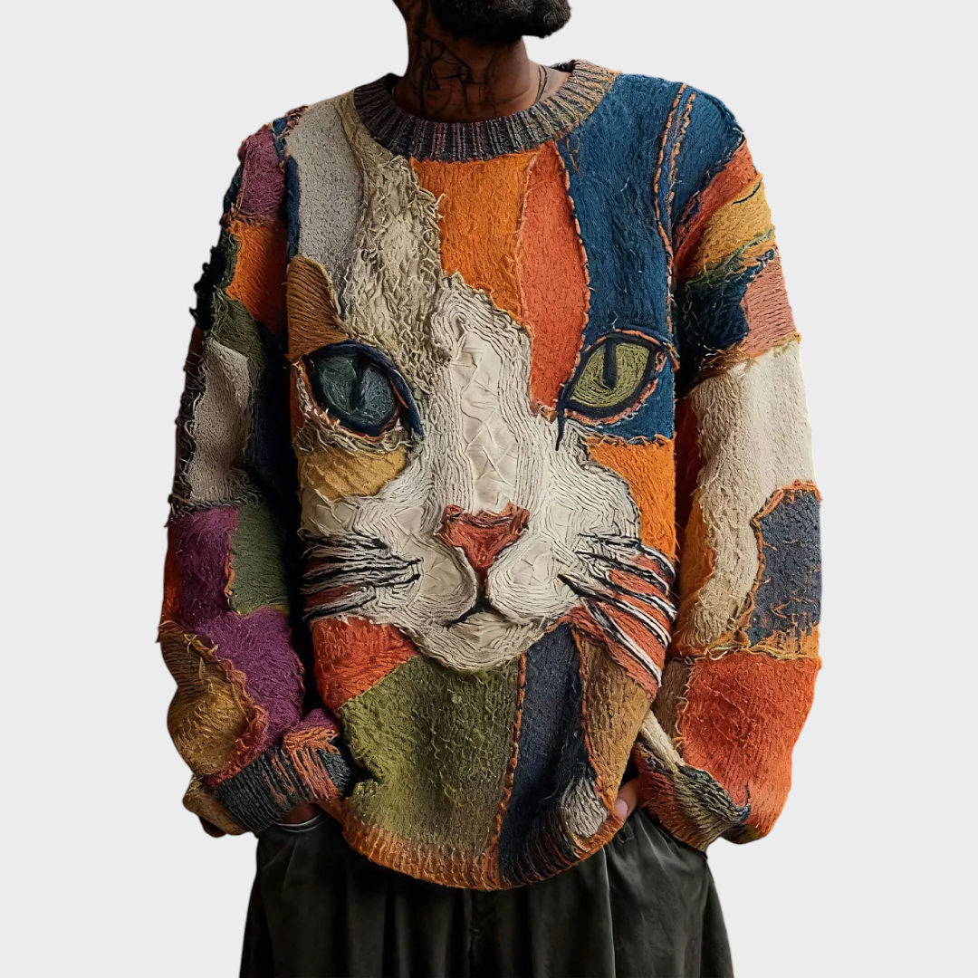 Jenny | Women's blouse with V-neck and geometric cat pattern