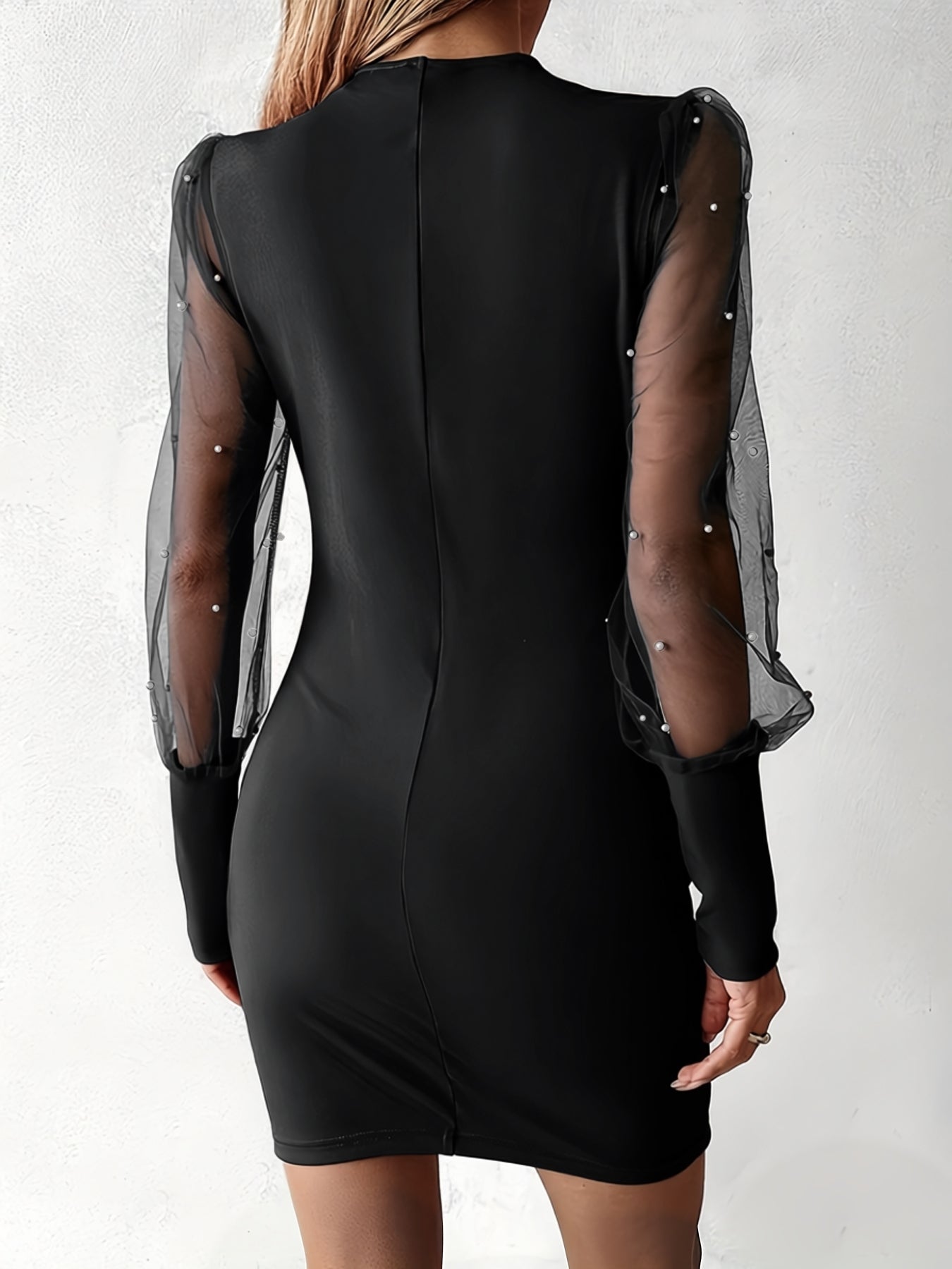 Yamato | Dress with Pleats and Beads with Tulle Sleeves