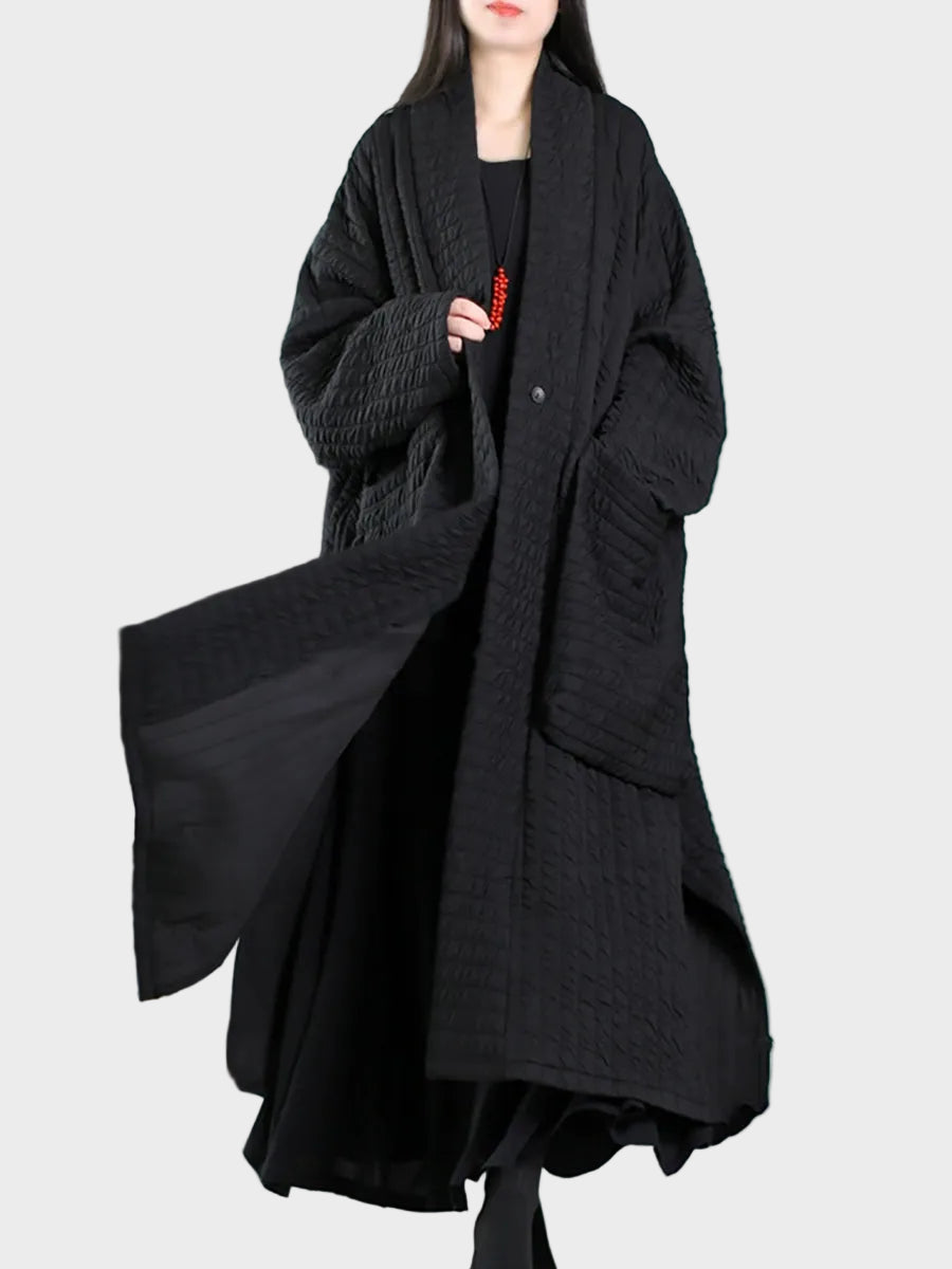 Adellefa | Plus Size Women Autumn Pure Color V-Neck Padded Long Coat