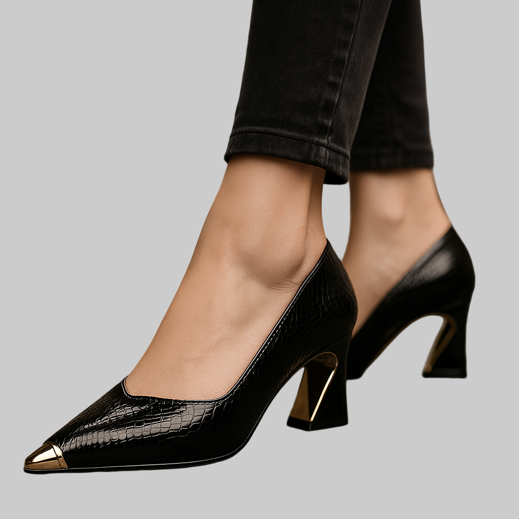 Podpatky Amanda se zlatou špičkou