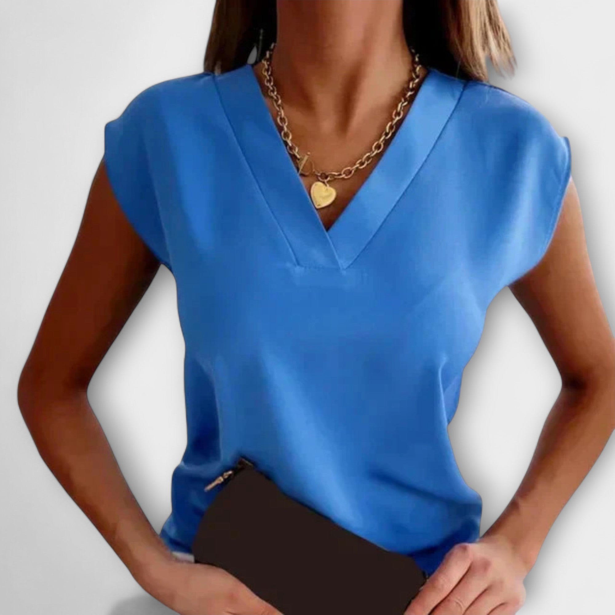 Women's Summer Top with V Neckline and Comfortable Sleeves